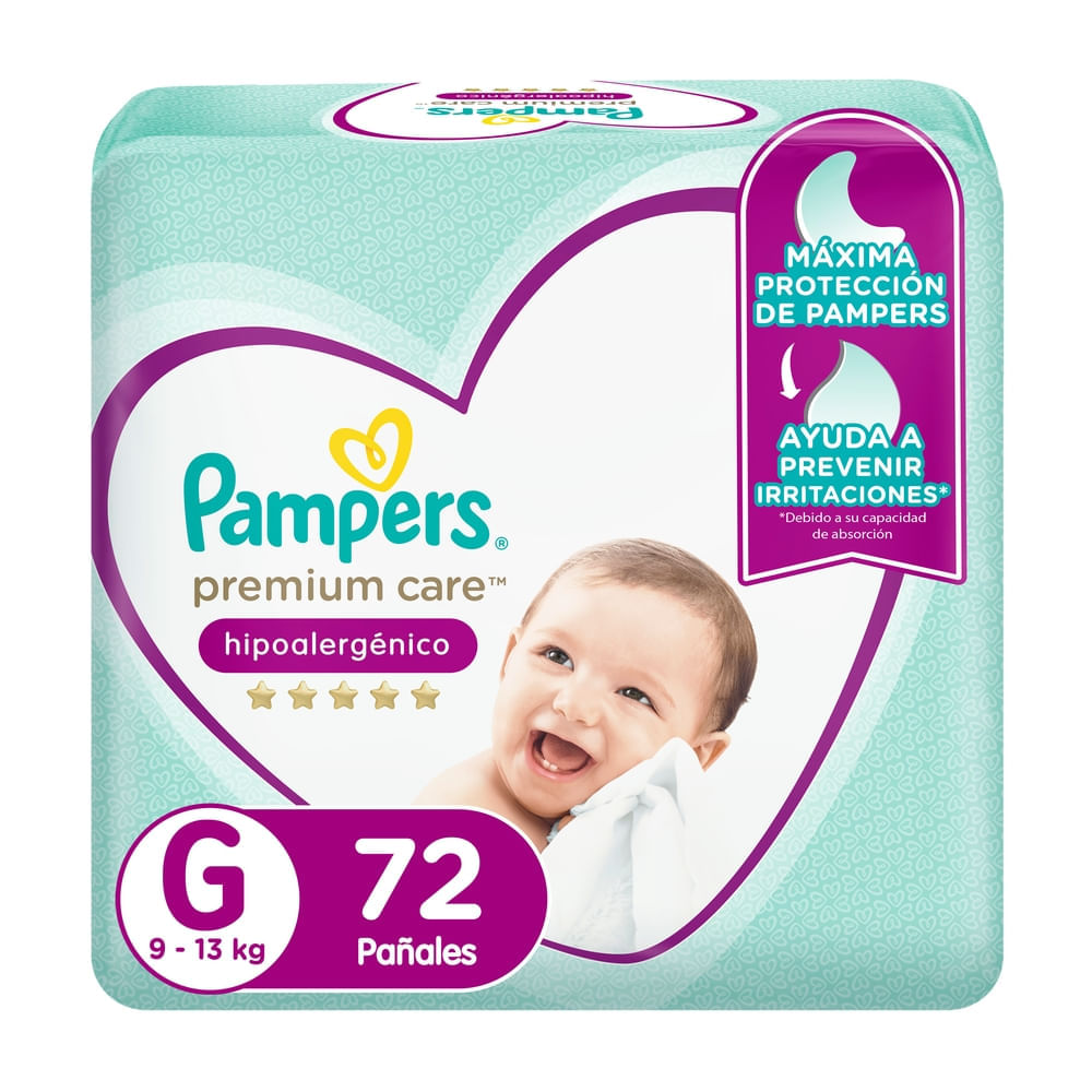 Pañales para Bebé Desechables PAMPERS Premium Care Hipoalergénico Talla G Bolsa 72un Pañales para Bebé Desechables PAMPERS Premium Care Hipoalergénico Talla G Bolsa 72un