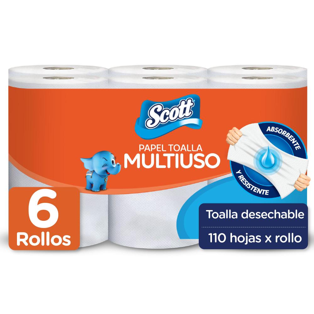 Toalla de Papel Desechable SCOTT Multiusos 110 hojas Paquete 6un