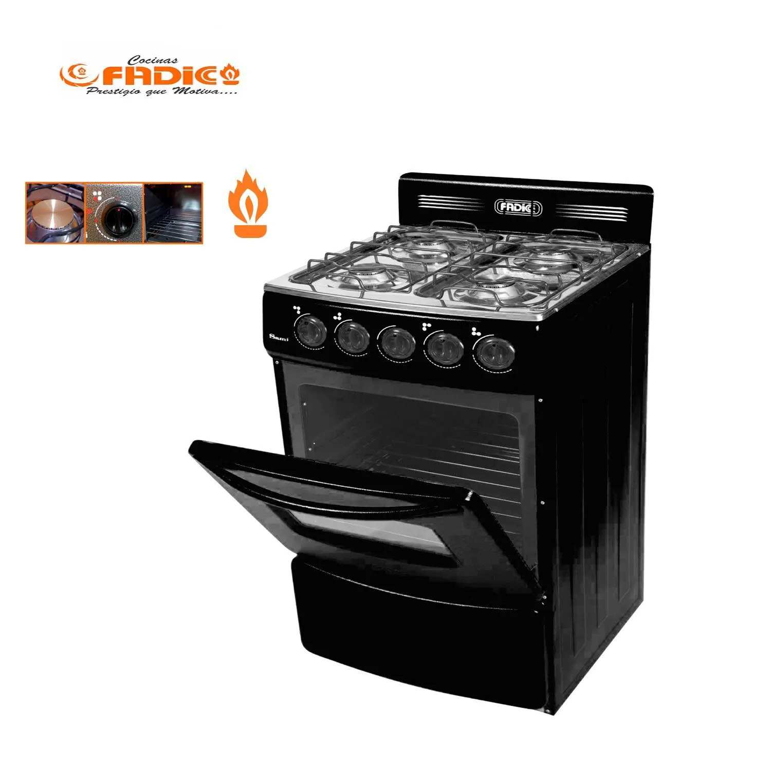 Cocina con respaldar y Horno FADIC 20 Sami 4H Negro