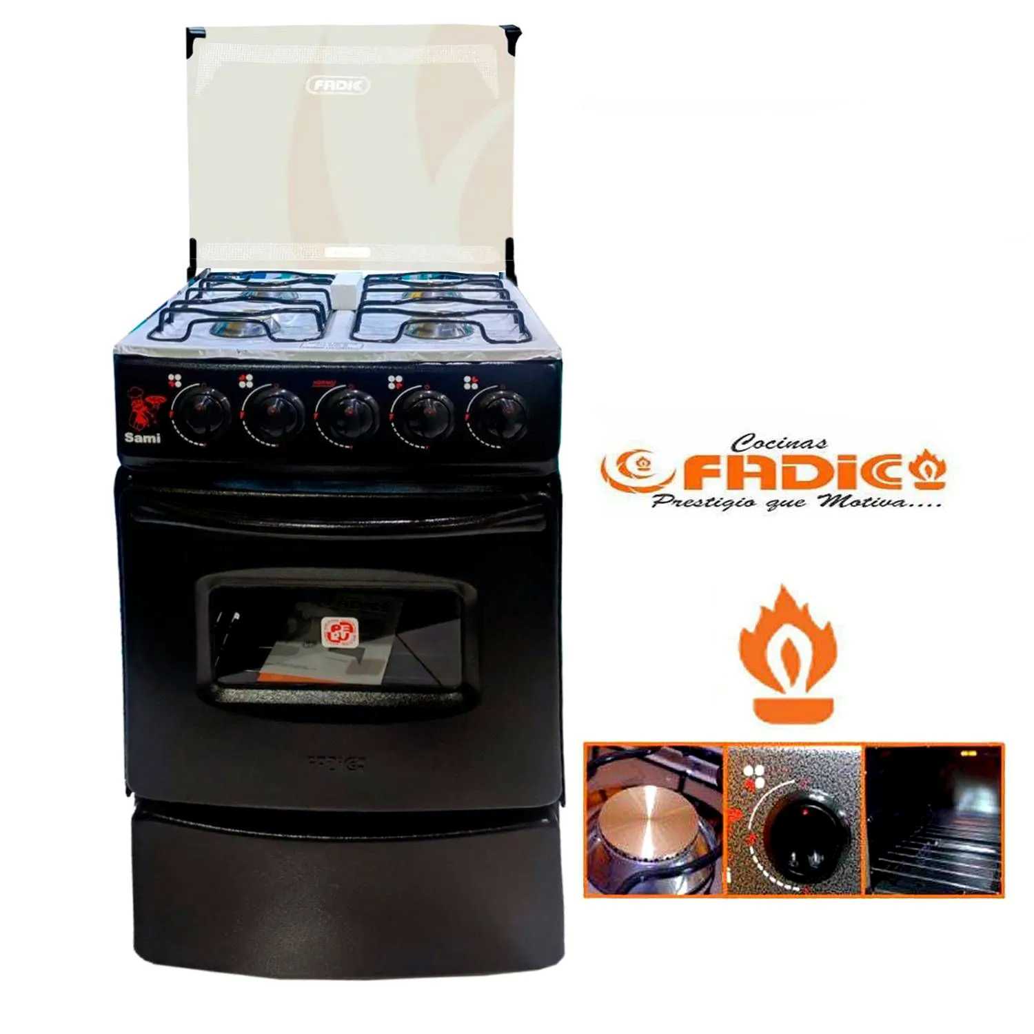 Cocina con tapa de vidrio y Horno FADIC Sami 4h Negro