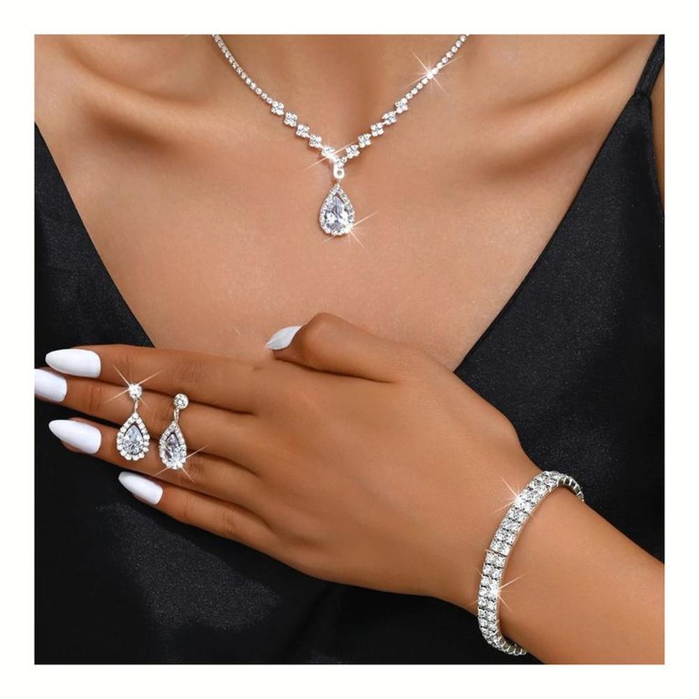 Set Collar Aretes Pulsera Victory - Plateado