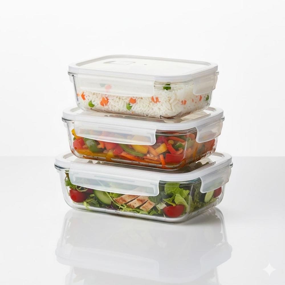 3 Tapers De Vidrio Hermético 1520ml Rectangular Premium