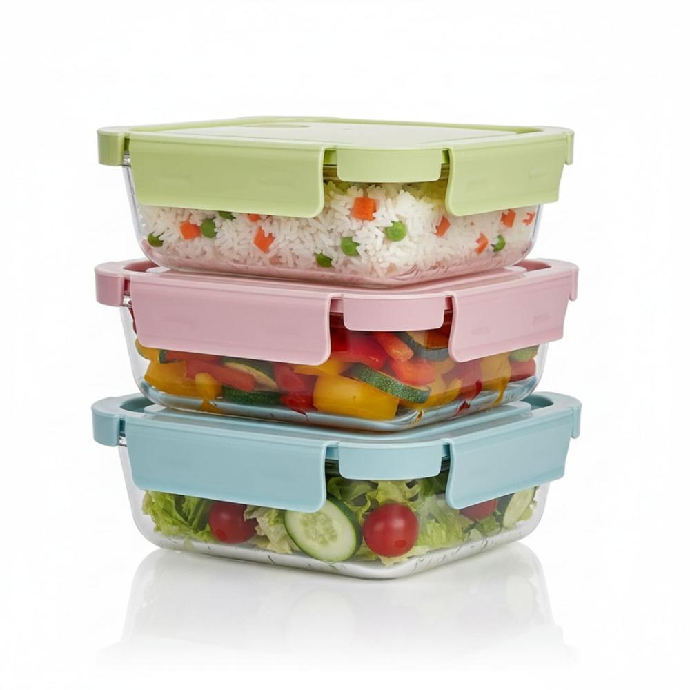 Taper De Vidrio Hermético 700ml Rectangular Set De 3 Unidades