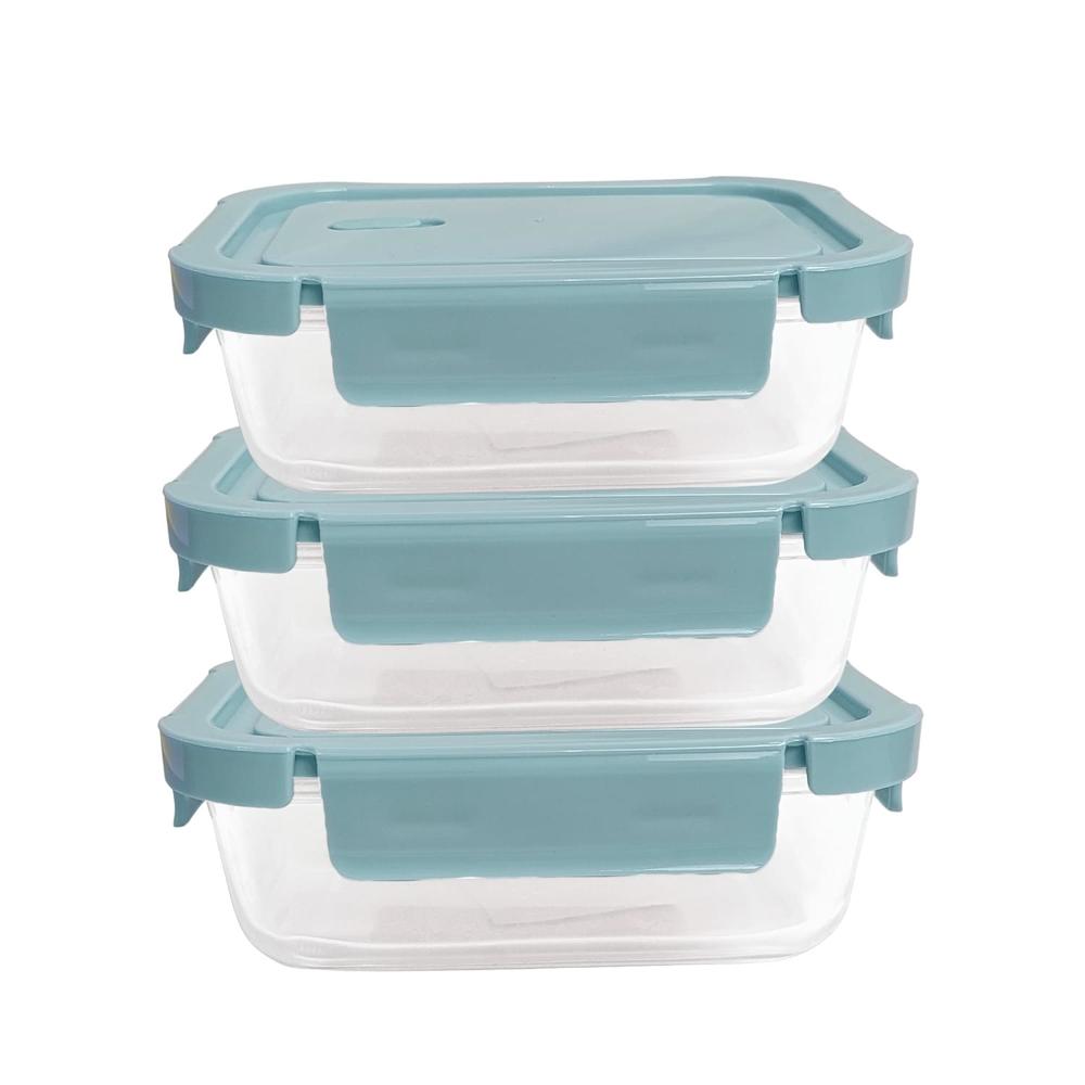 Taper De Vidrio 700ml Hermético y Práctico 3 Unidades Celeste