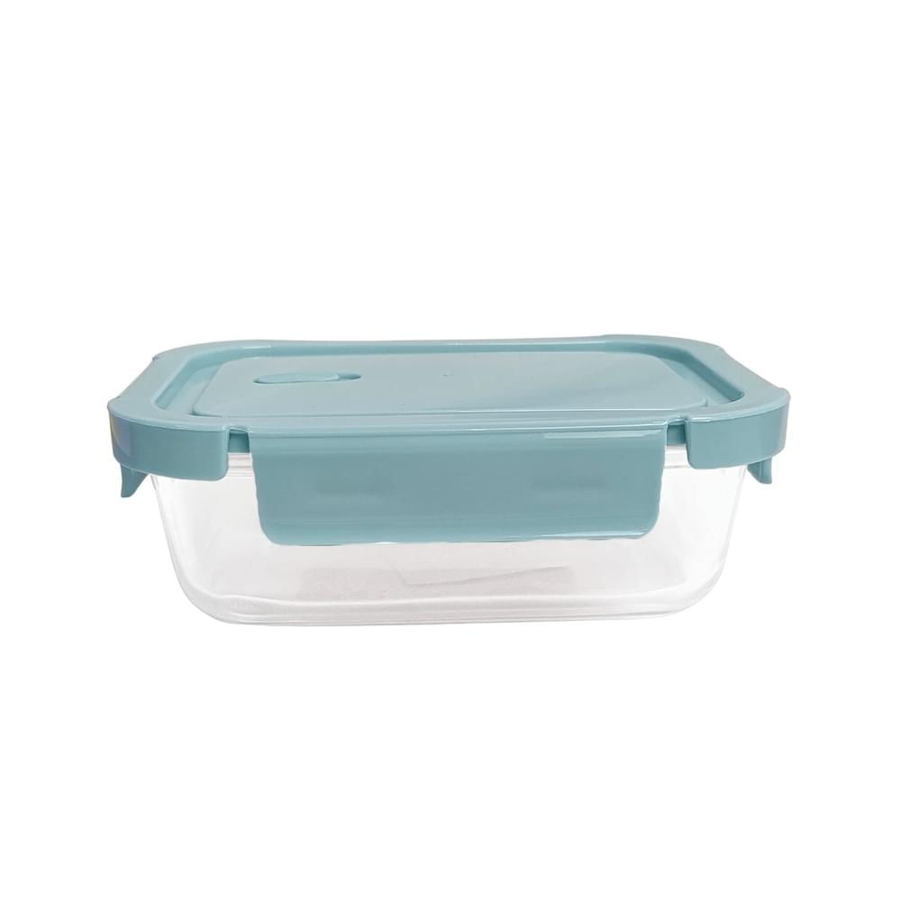 Taper De Vidrio Hermético 700ml Celeste Rectangular Premium