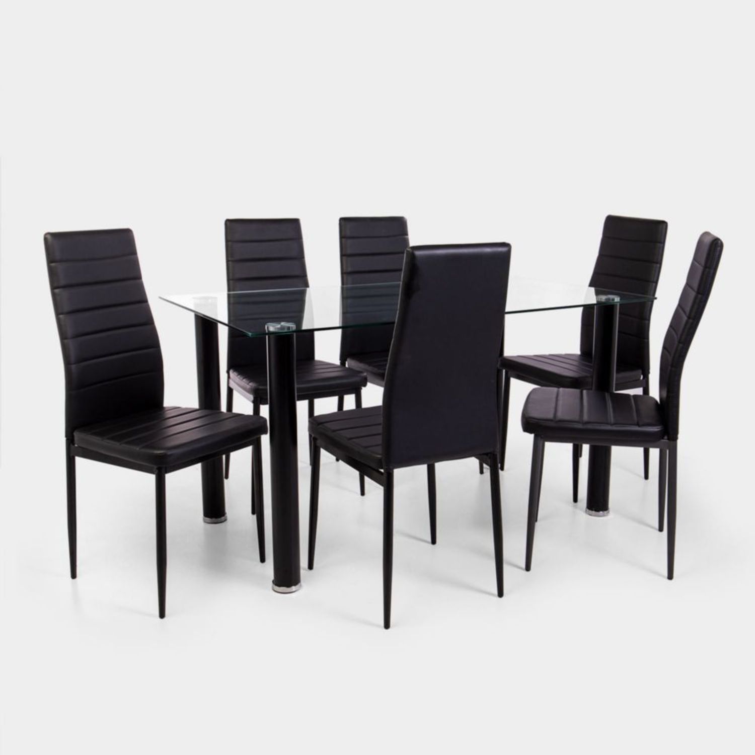 Mueblería Meza - 🖤Elegante comedor 6 sillas color negro🖤 🖤Mesa con patas  cromadas y vidrio negro. 🖤Sillas negras con pata cromada. 📲6864231657.