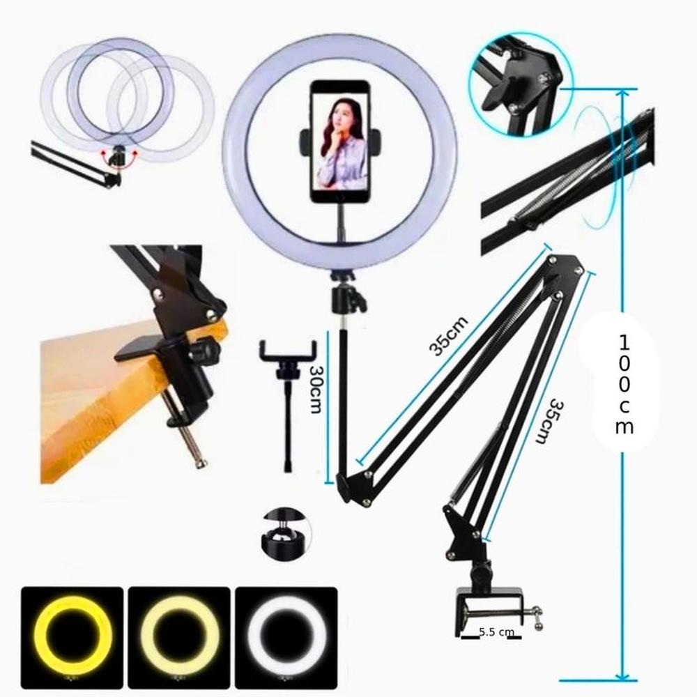 Soporte para Escritorio Mesa Plegable con  Aro Led  Luz 10 Pulgadas