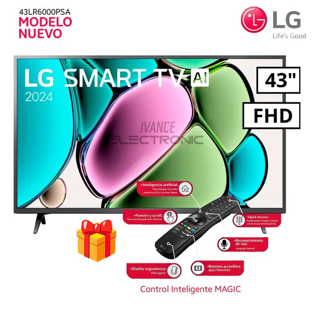 Televisor LG 43 Led FULL HD Smart TV Thinq AI 43LR6000PSA - Control Inteligente MAGIC