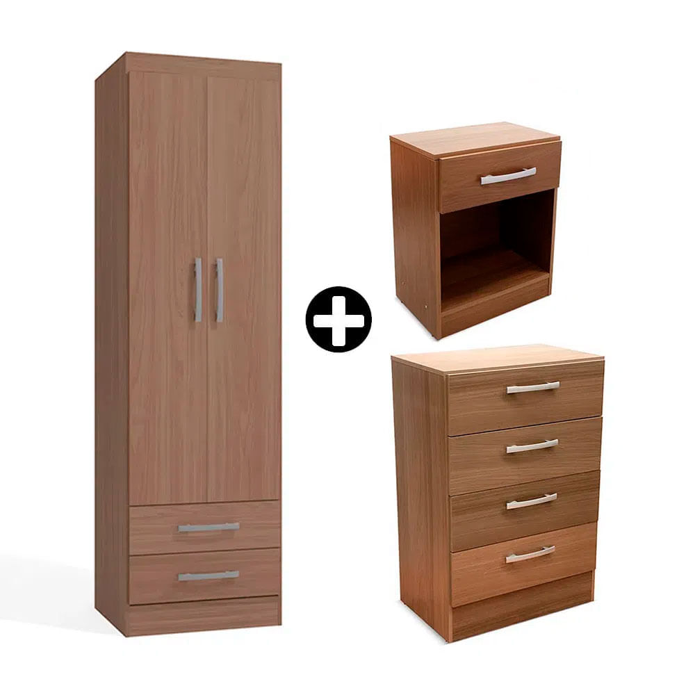 COMBO Ropero Cali 2 puertas Nature + Cómoda Cali 4 cajones Nature + Velador Cali 1 cajón COMBO Ropero Cali 2 puertas Nature + Cómoda Cali 4 cajones Nature + Velador Cali 1 cajón