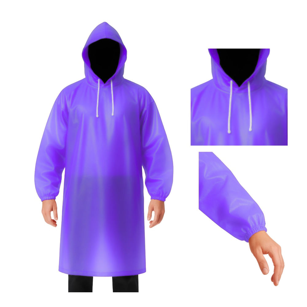Poncho Impermeable Grueso Cerrado de Mangas Elasticas con Capucha Ajustable Morado