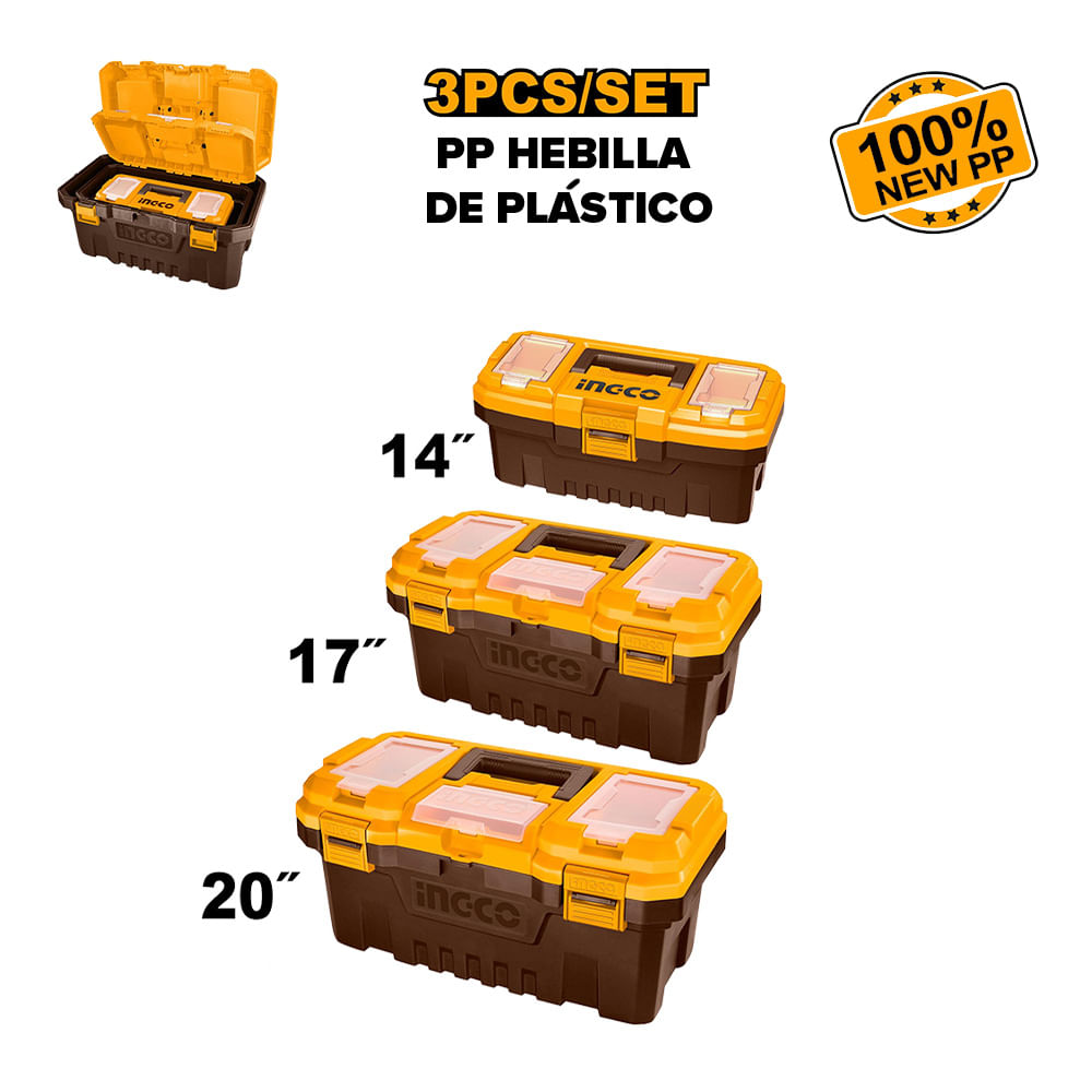 Set 3 cajas de herramientas Ingco 14 17 20 PBXK0301