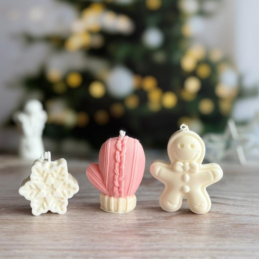 Velas Cera de Soja Navidad Galleta de Jengibre + Guante + Copo de Nieve - Aromática