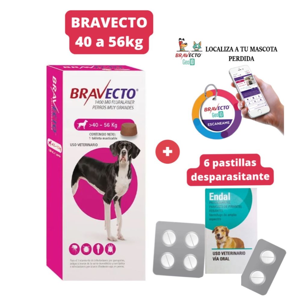 Antipulgas Bravecto para perros de 40 - 56 kg más Geolocalizador para Mascota Antipulgas Bravecto para perros de 40 - 56 kg más Geolocalizador para Mascota