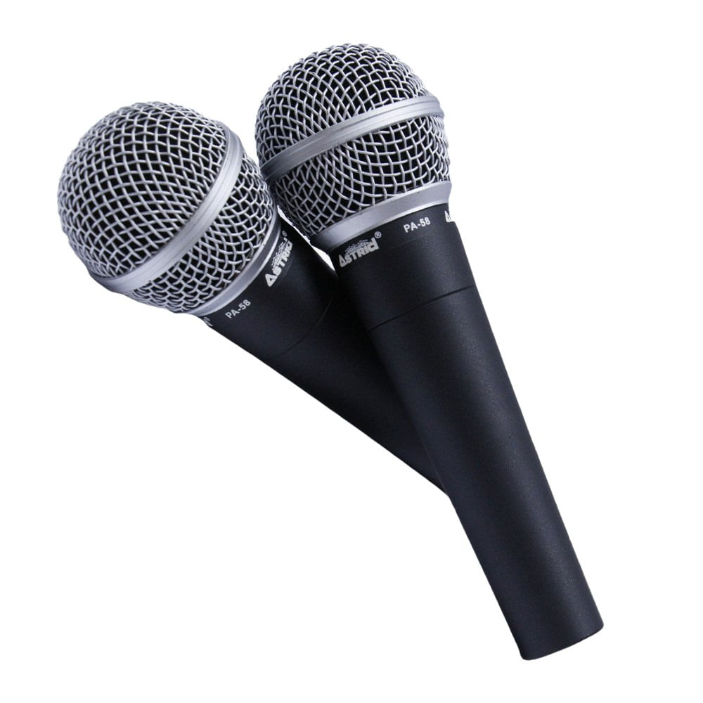 2 Micrófonos Alámbrico Profesional PA-58 DUO Astrid Metálico Dinámico Unidireccional Maletín