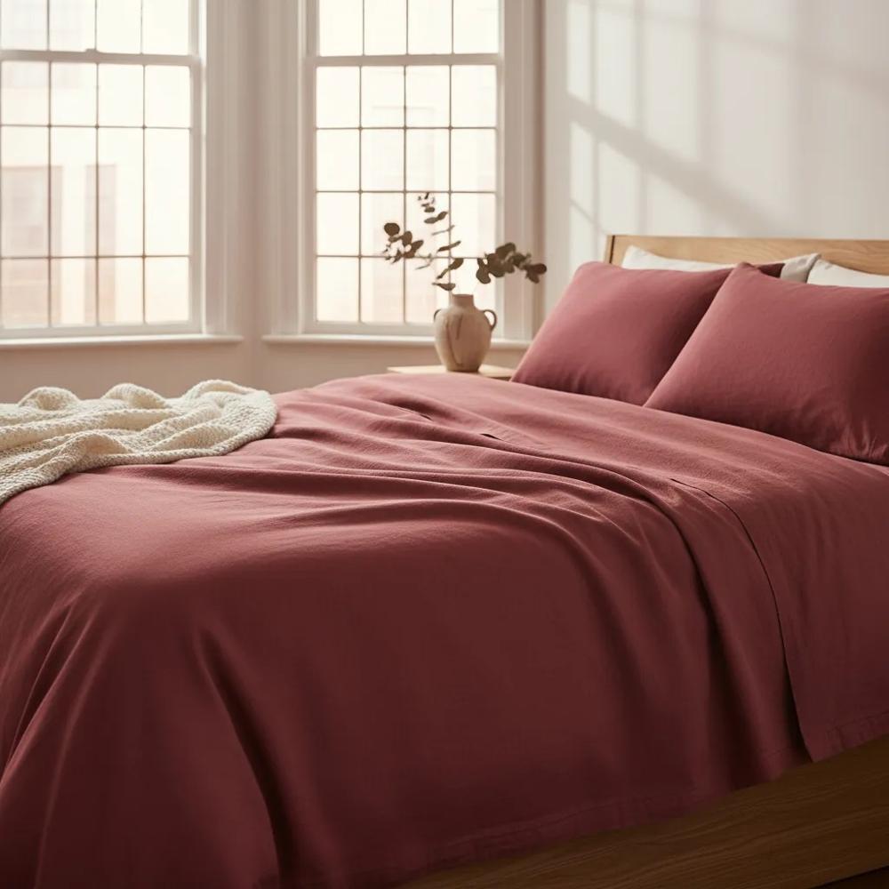 Juego de sabanas  algodón pima interiotex  180 hilos Queen color Rojo