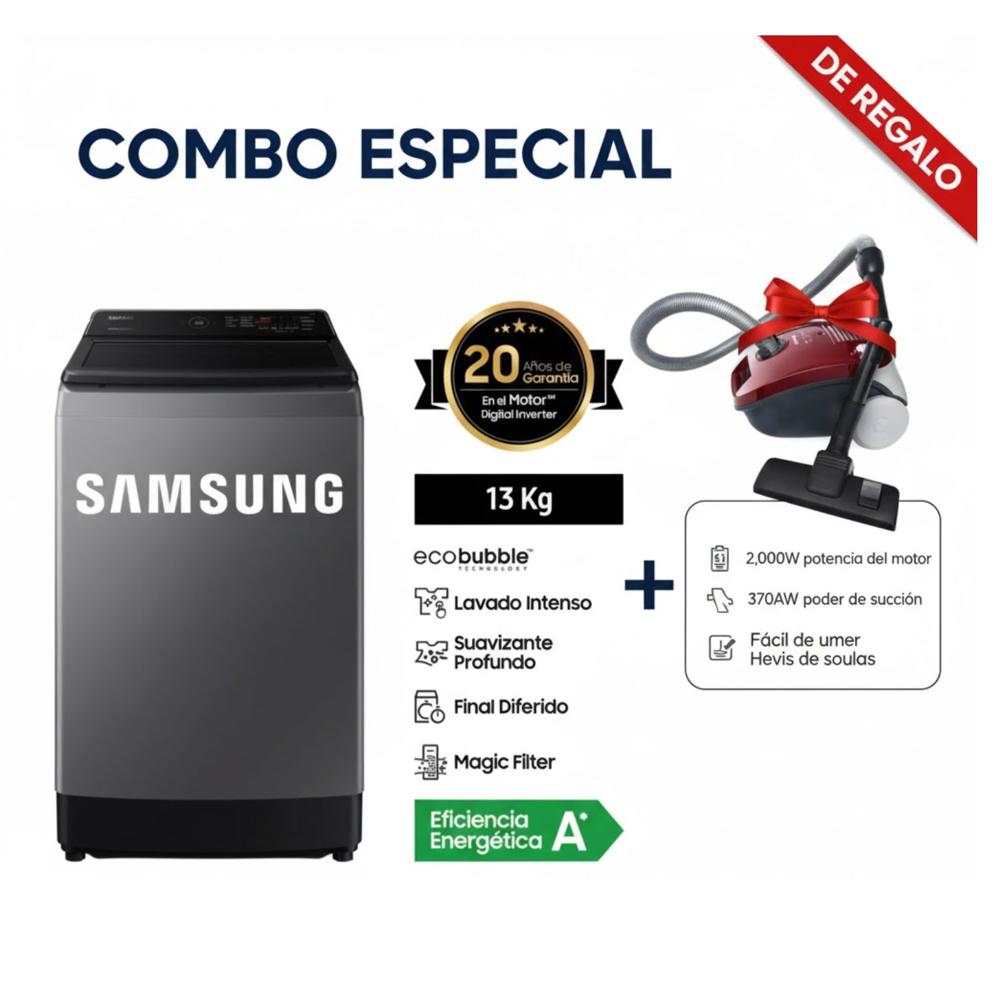 Lavadora Samsung 13Kg WA13CG5441BD Carga Superior EcoBubble + Aspiradora Samsung VCC4190V3KXZS 2000W
