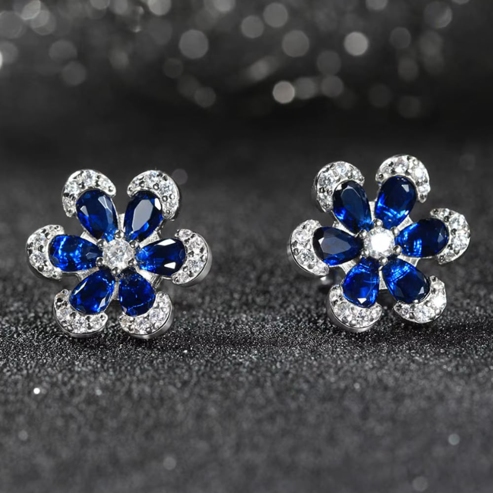 Arete de Flor Cristal Brillante - Plata 925