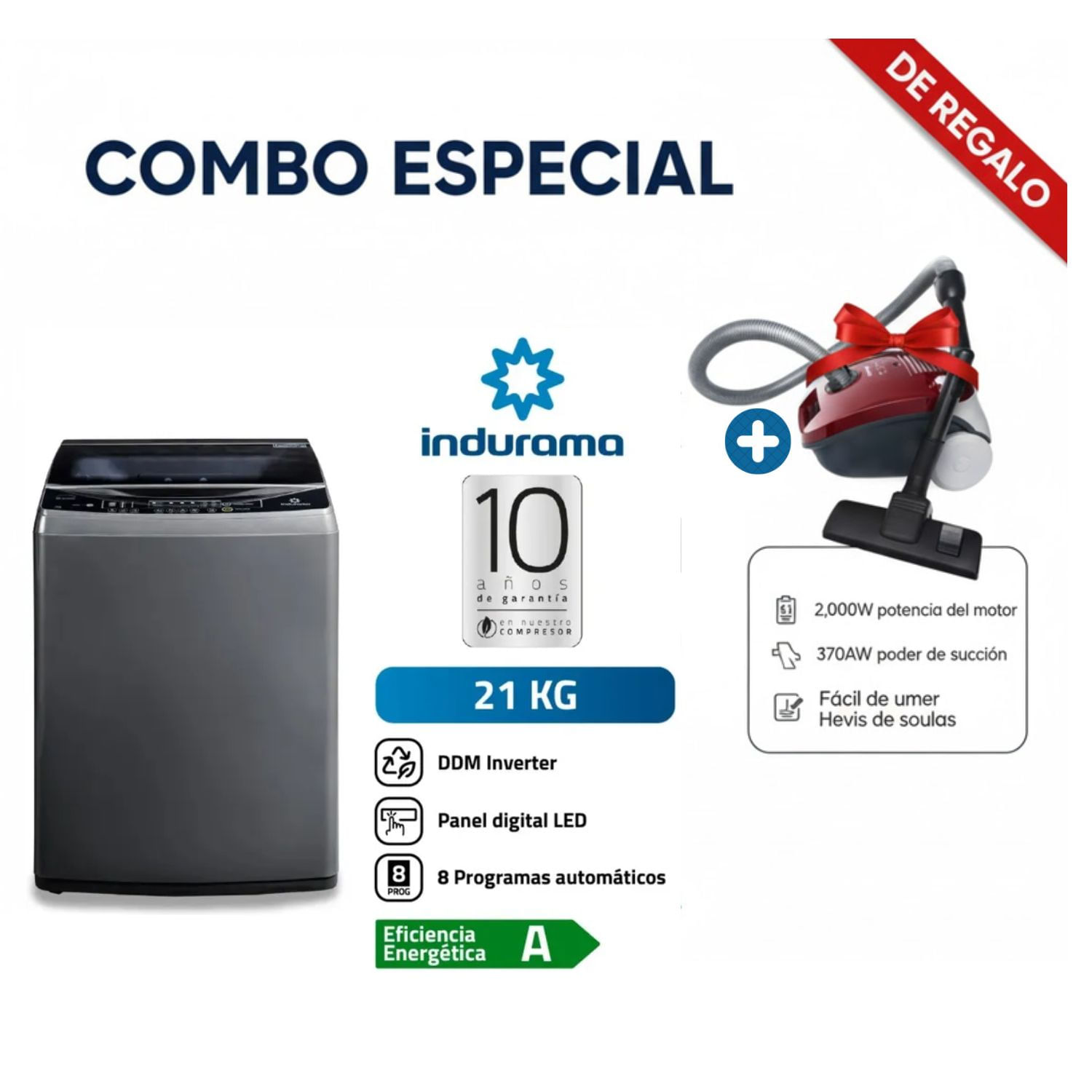 Lavadora Iindurama 21KG LRI-21CRI Gris mas Aspiradora de Arrastre SAMSUNG VCC4190V3KXZS 2000W
