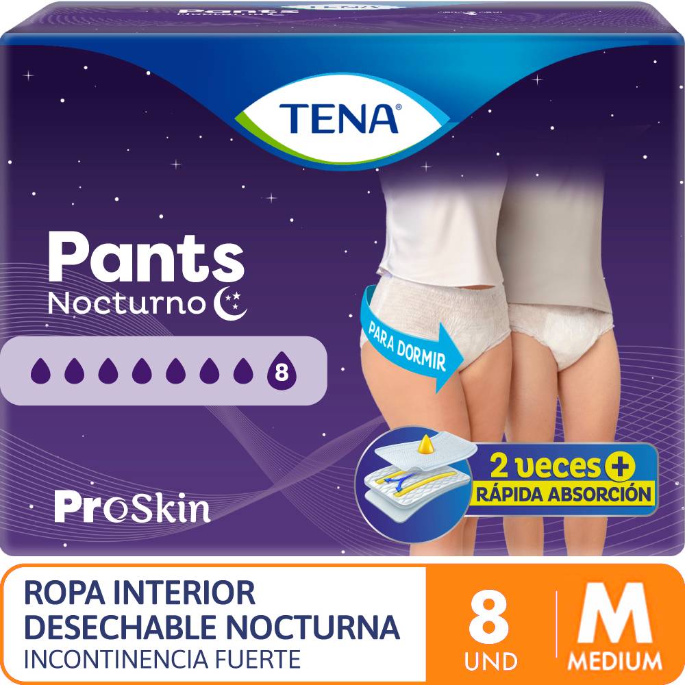 Ropa Interior Incontinencia Fuerte TENA Pants Nocturno Talla M Paquete 8un Ropa Interior Incontinencia Fuerte TENA Pants Nocturno Talla M Paquete 8un