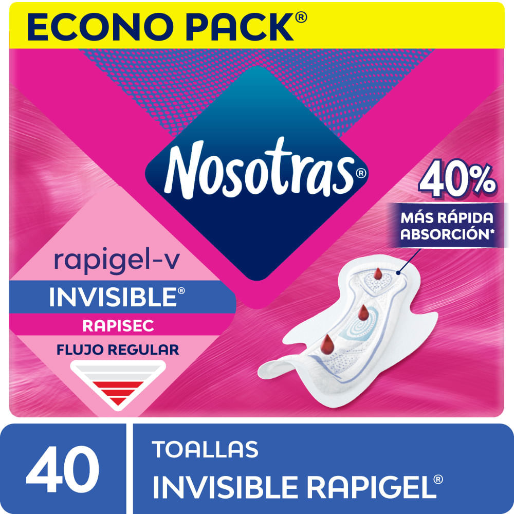 Toallas Higiénicas NOSOTRAS Invisible Rapigel Paquete 40un Toallas Higiénicas NOSOTRAS Invisible Rapigel Paquete 40un