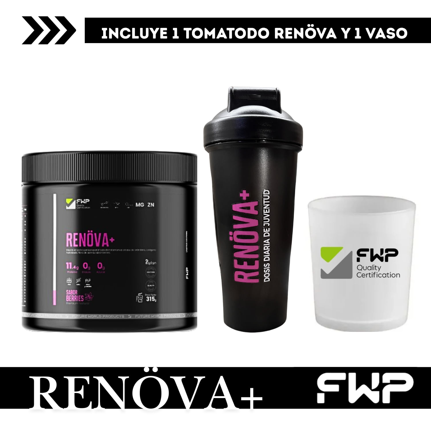 COLÁGENO RENOVA FWP 1 POTE MÁS TOMATODO Y VASO GRATIS