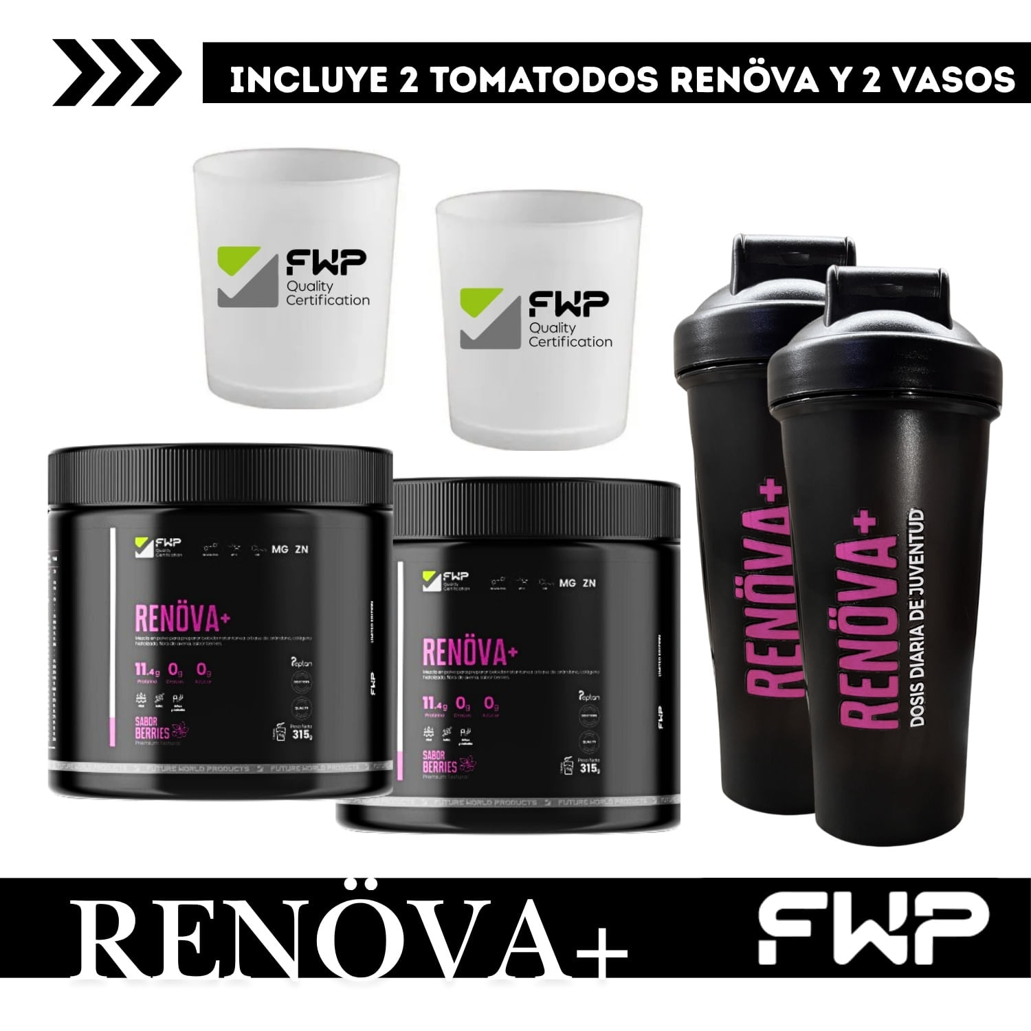 COLÁGENO RENOVA FWP 2 POTES MÁS 2 TOMATODOS Y 2 VASOS GRATIS