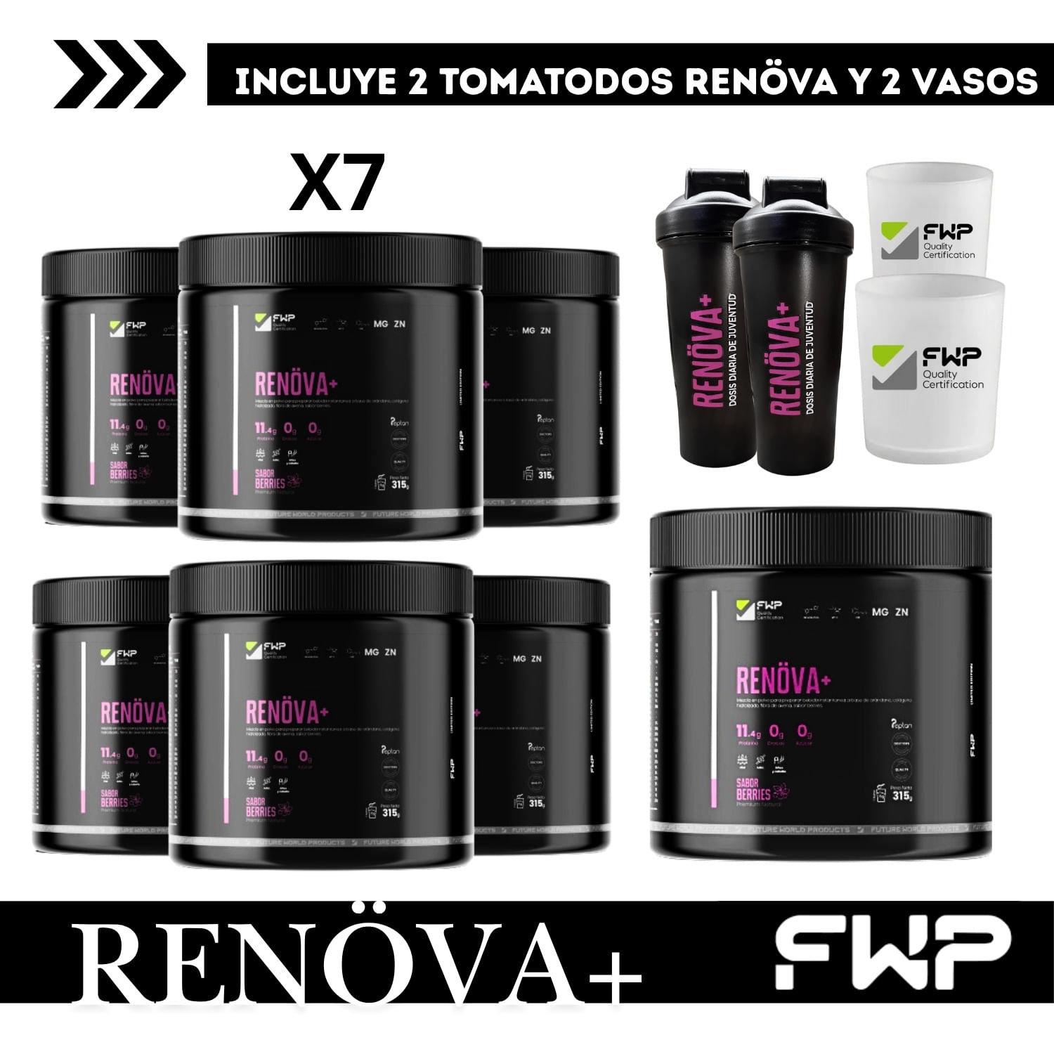 Colágeno Renova Plus con biopéptidos activos Pack x7 Potes de 315 gr cada uno