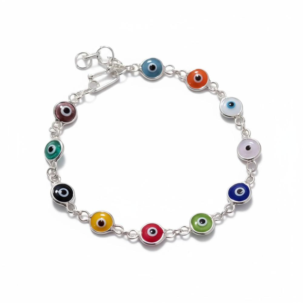 PULSERA DE PLATA OJO TURCO COLORES VARIOS