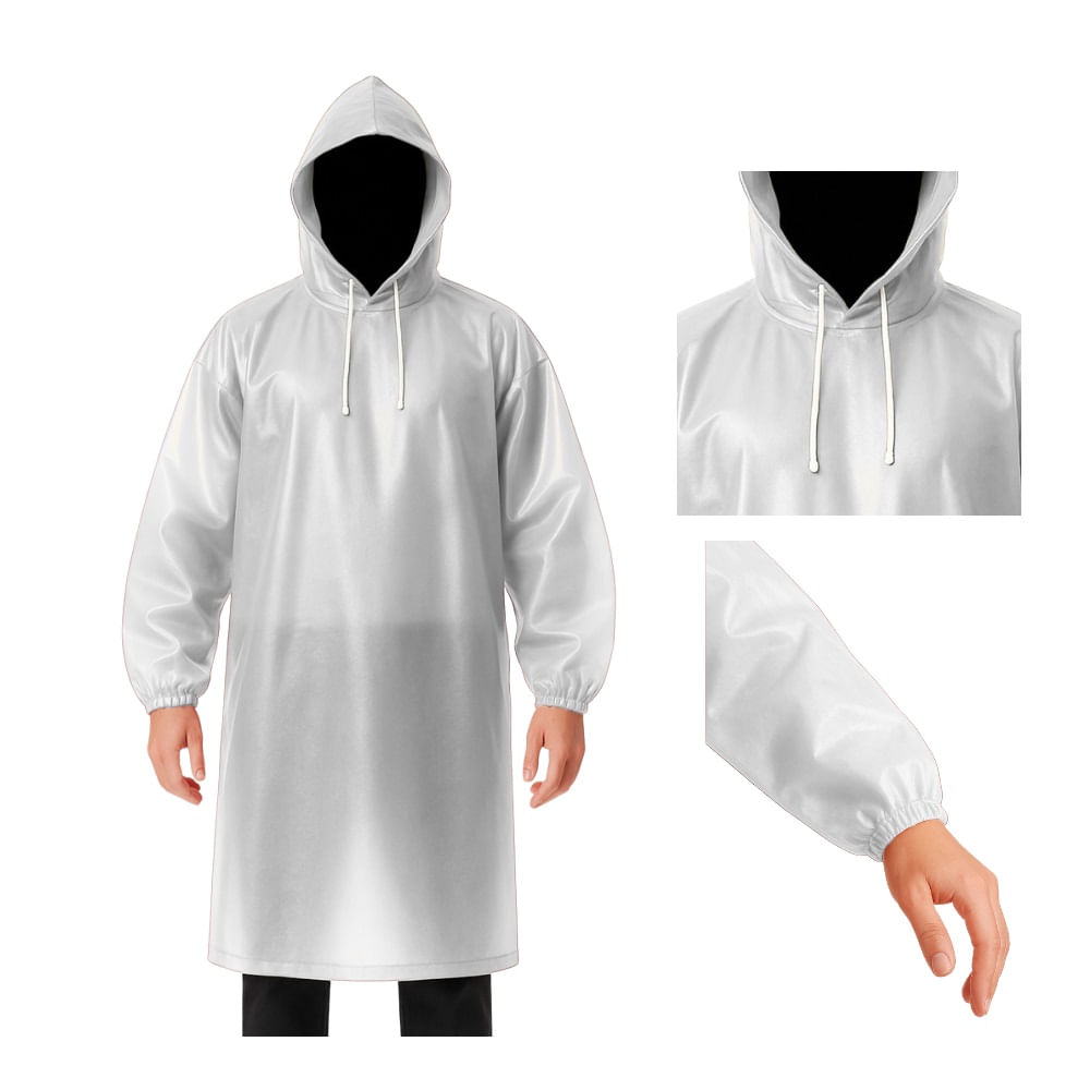Poncho Impermeable Grueso Cerrado de Mangas Elasticas con Capucha Ajustable Blanco