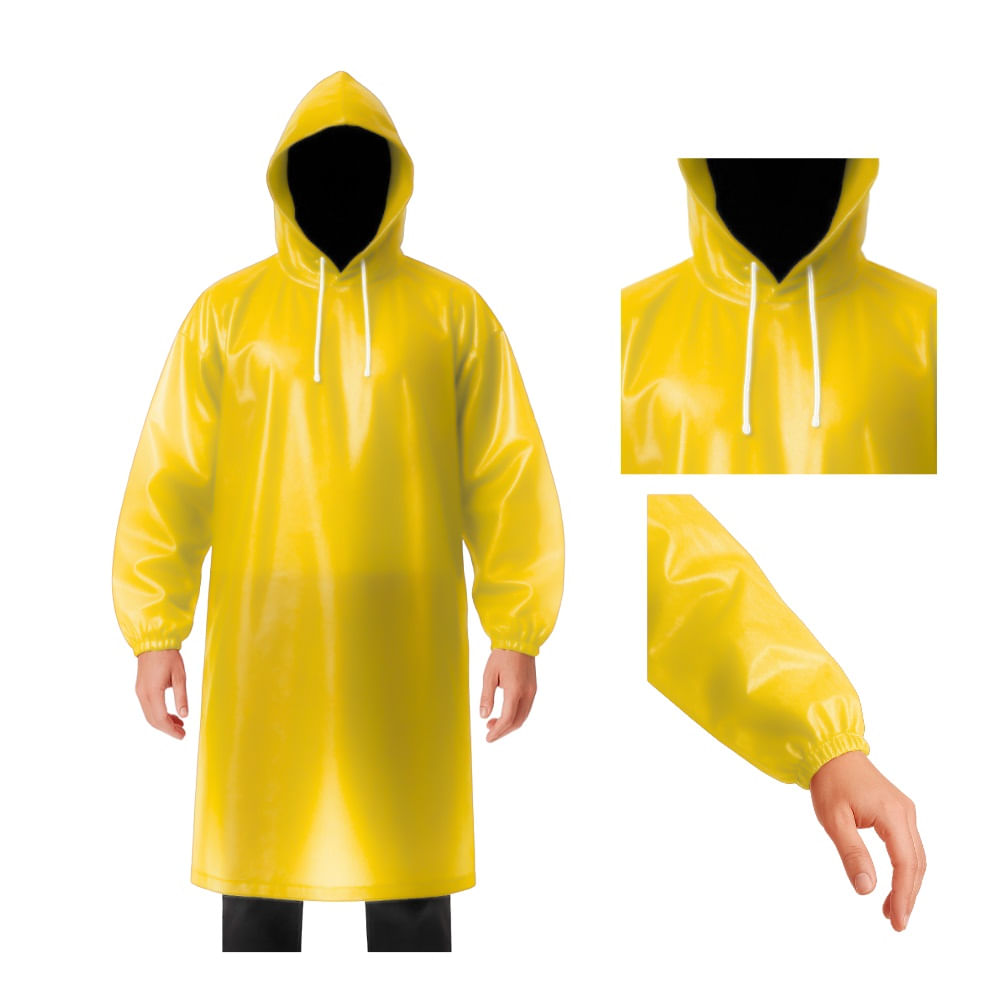 Poncho Impermeable Grueso Cerrado de Mangas Elasticas con Capucha Ajustable Amarillo