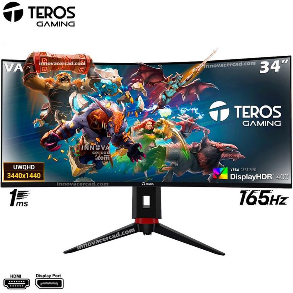 Monitor Teros TE-3410G, 34"" VA UWQHD Curvo, 165Hz, 1Ms, 3440 x 1440