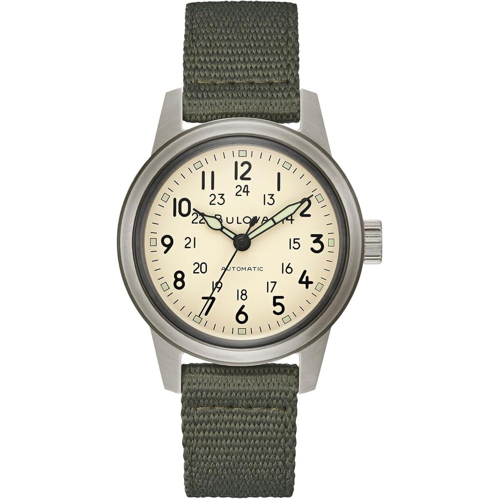 Bulova reloj militar hombre automático 3 agujas función parada correa nailon | Verde