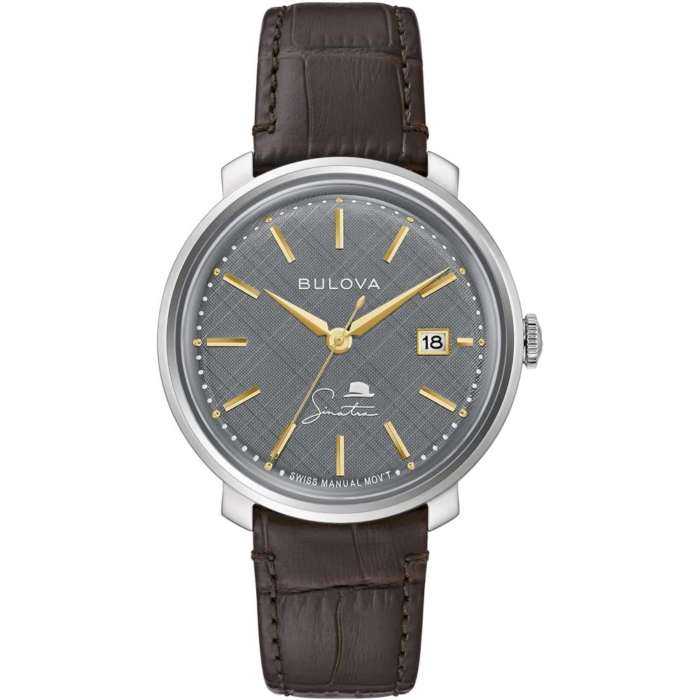Bulova reloj Frank Sinatra hombre automático 3 agujas correa piel acero | Marrón/Gris