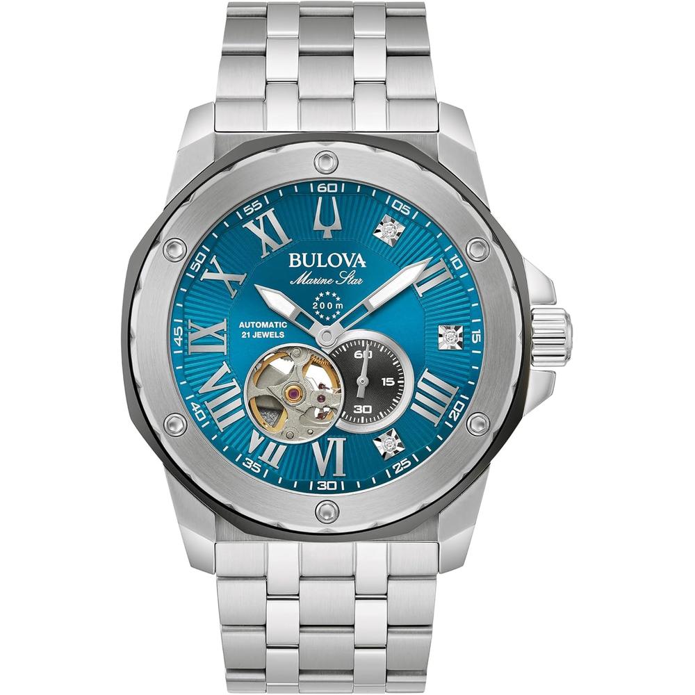 Bulova reloj Marc Anthony Marine Star de hombre automático 3 agujas apertura | Plata