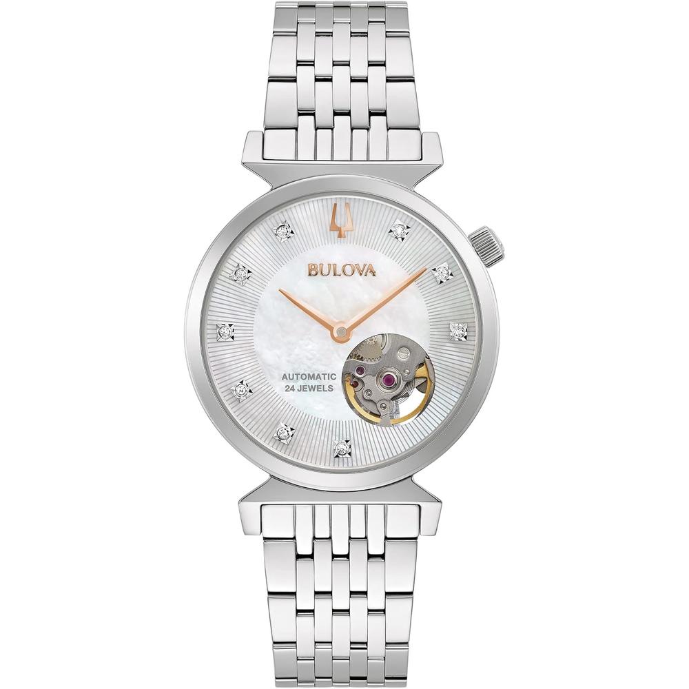 Bulova reloj Regatta Diamond mujer automático apertura abierta nácar | Plateado