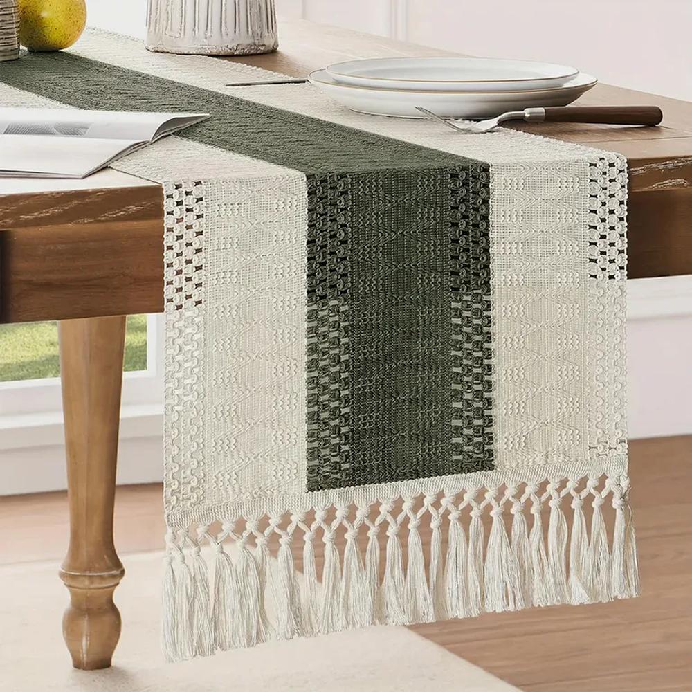 Camino de mesa Freydis con verde 29 x 180 cm