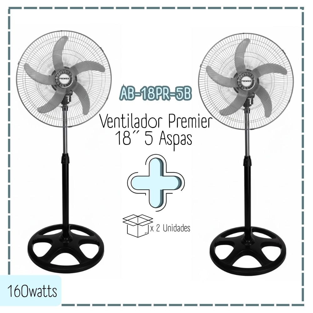 Ventilador Premier De 5 Aspas Plateado 160Wa X2 UNIDADES -AB-18PR-5B