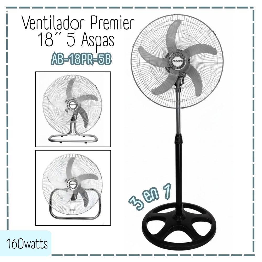 Ventilador Premier de 5 Aspas Plateado 160Watts