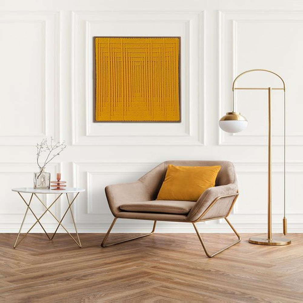 Cuadro Charlott lienzo trenzado con hilos en color maíz