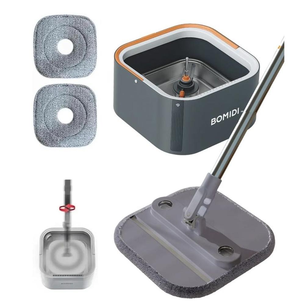 Trapeador Giratorio Bomidi Gris  Balde Escurridor