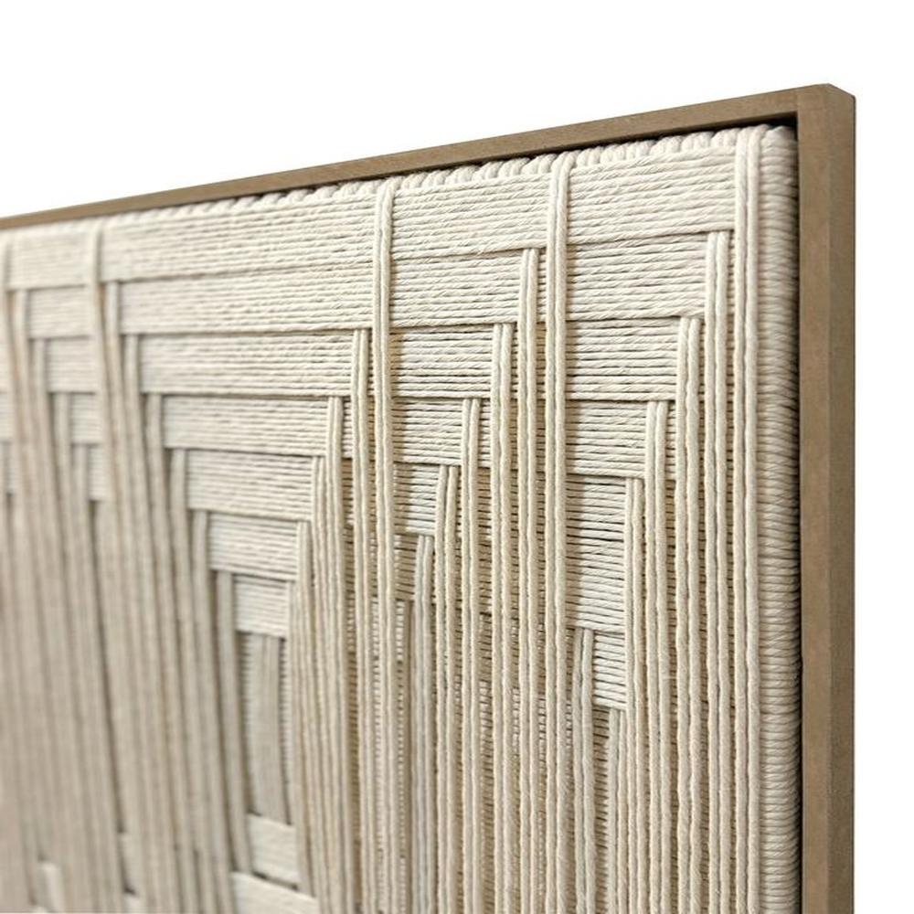 Cuadro Charlott lienzo trenzado con hilos en color blanco garlic