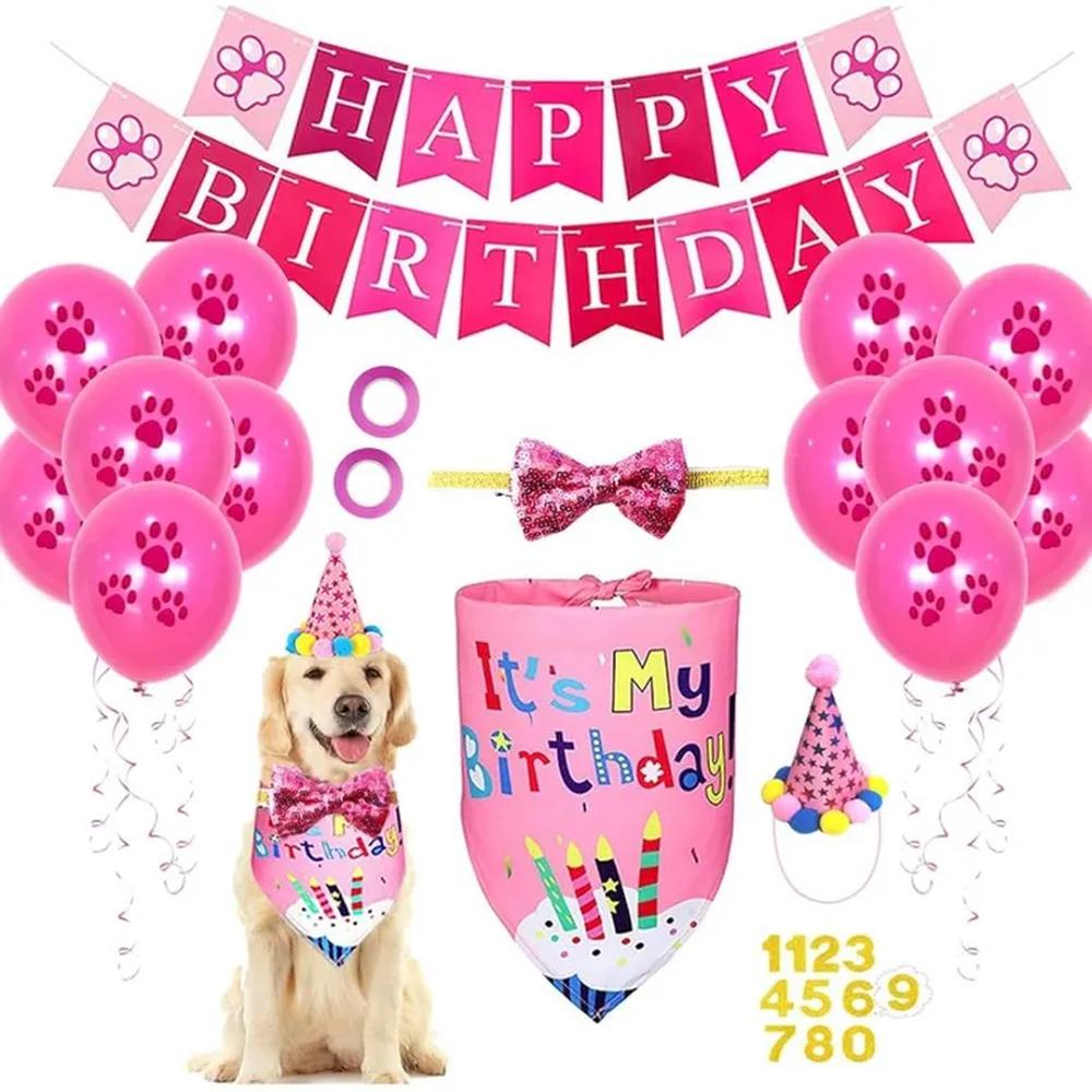 Kit Globo Decoracion Cumpleaños Para Mascotas Rosado