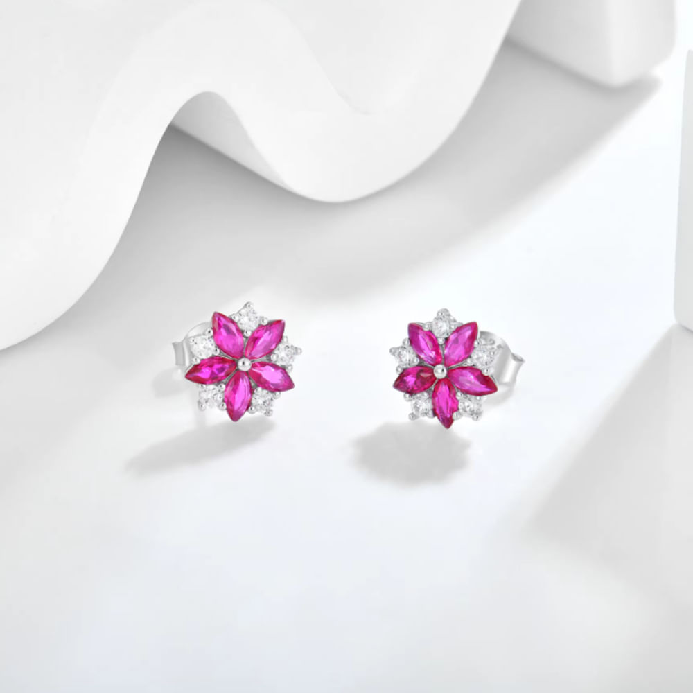 Arete Encanto Flor de Rubi - Plata 925