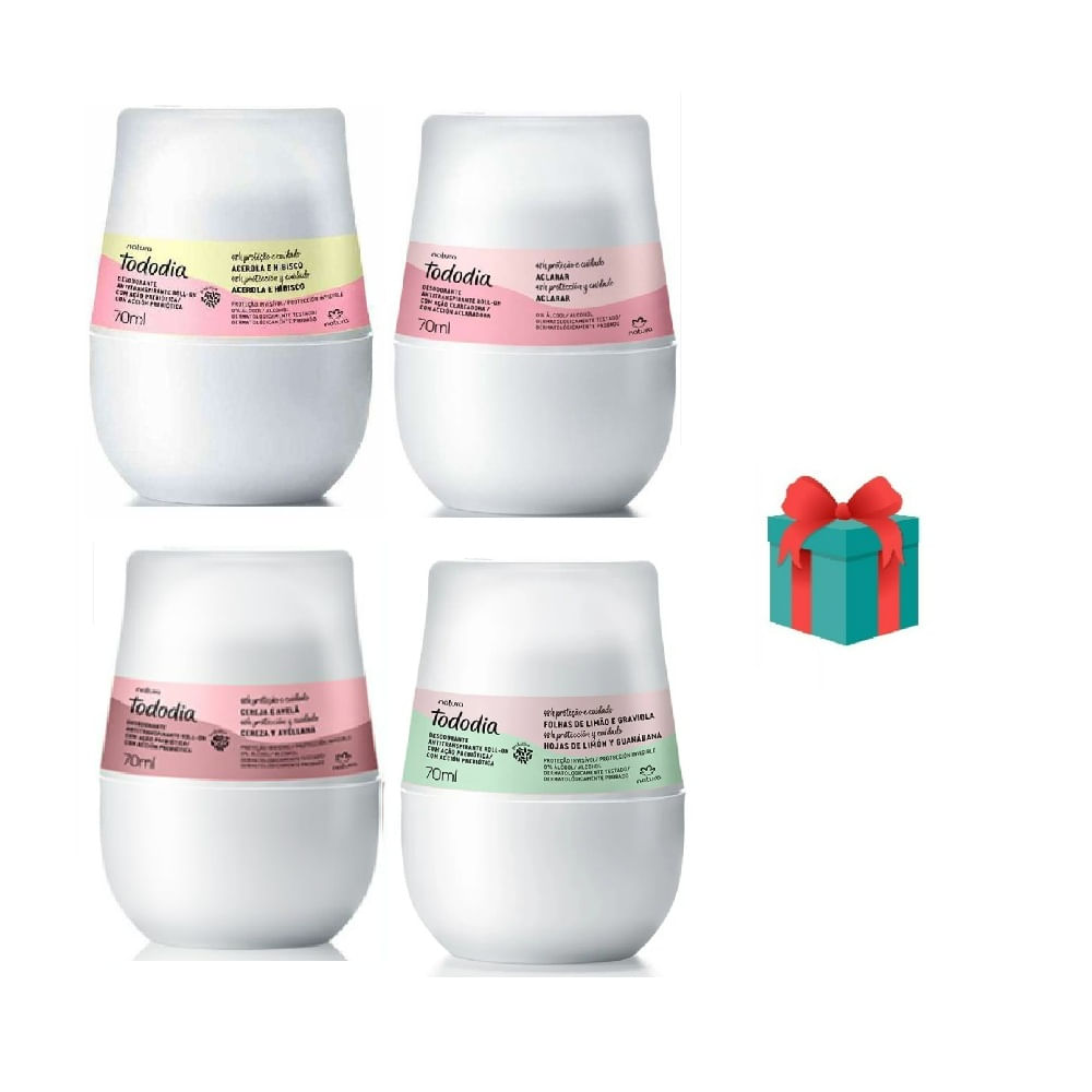 4 Desodorantes roll on 70ml Tododia y regalo