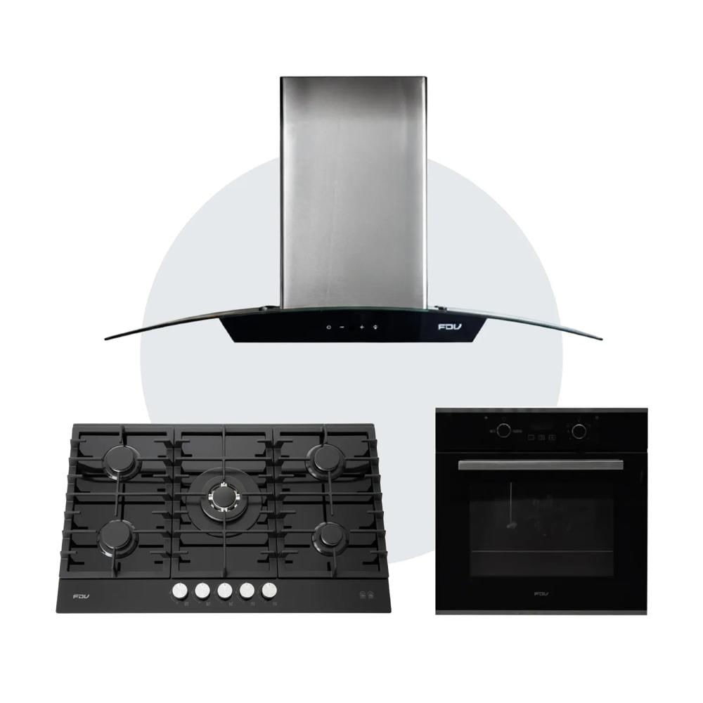 COMBO FDV CAMPANA CRYSTAL 90  - ENCIMERA CHEF GLASS 90 GN  - HORNO BLACK 70 GN