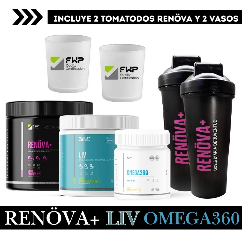 COLÁGENO RENOVA HIDROLIZADO MÁS LIV FIBRA Y OMEGA360 FWP X3