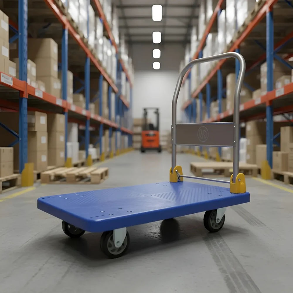 Carrito Plegable Tipo Plataforma Carga para Almacén 200KG 50x70cm 4 Ruedas con Base Antideslizante