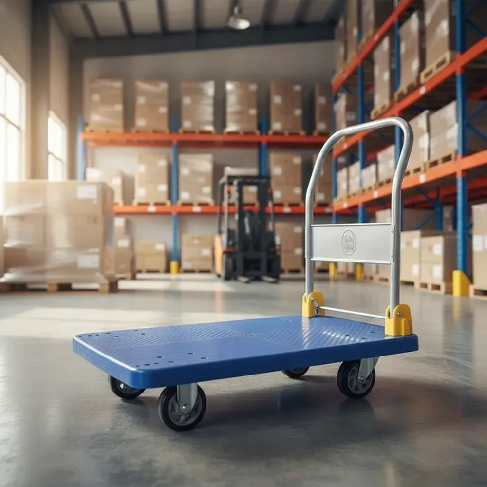Carrito Plegable Tipo Plataforma Carga para Almacén 400KG 60x90cm 4 Ruedas con Base Antideslizante