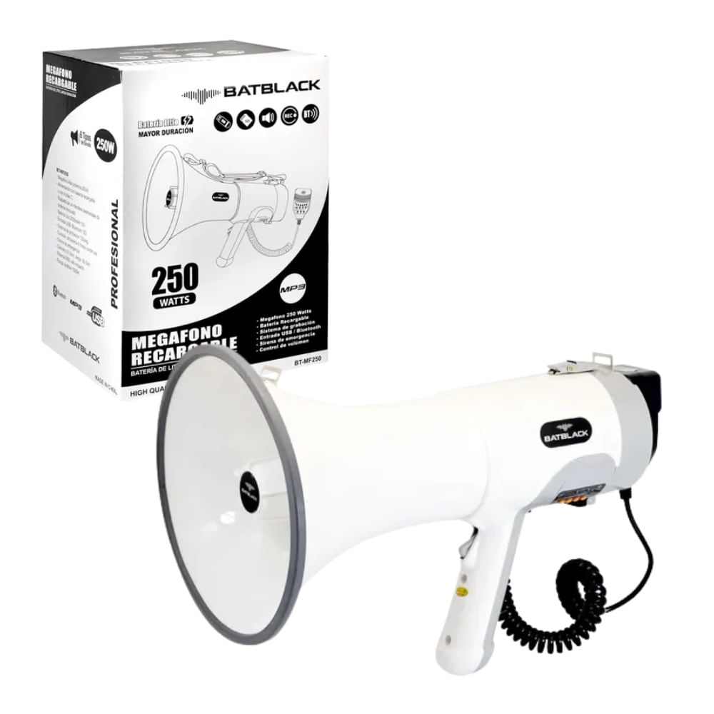 Megafono Recargable Bluetooth 250W BATBLACK BT-MF250