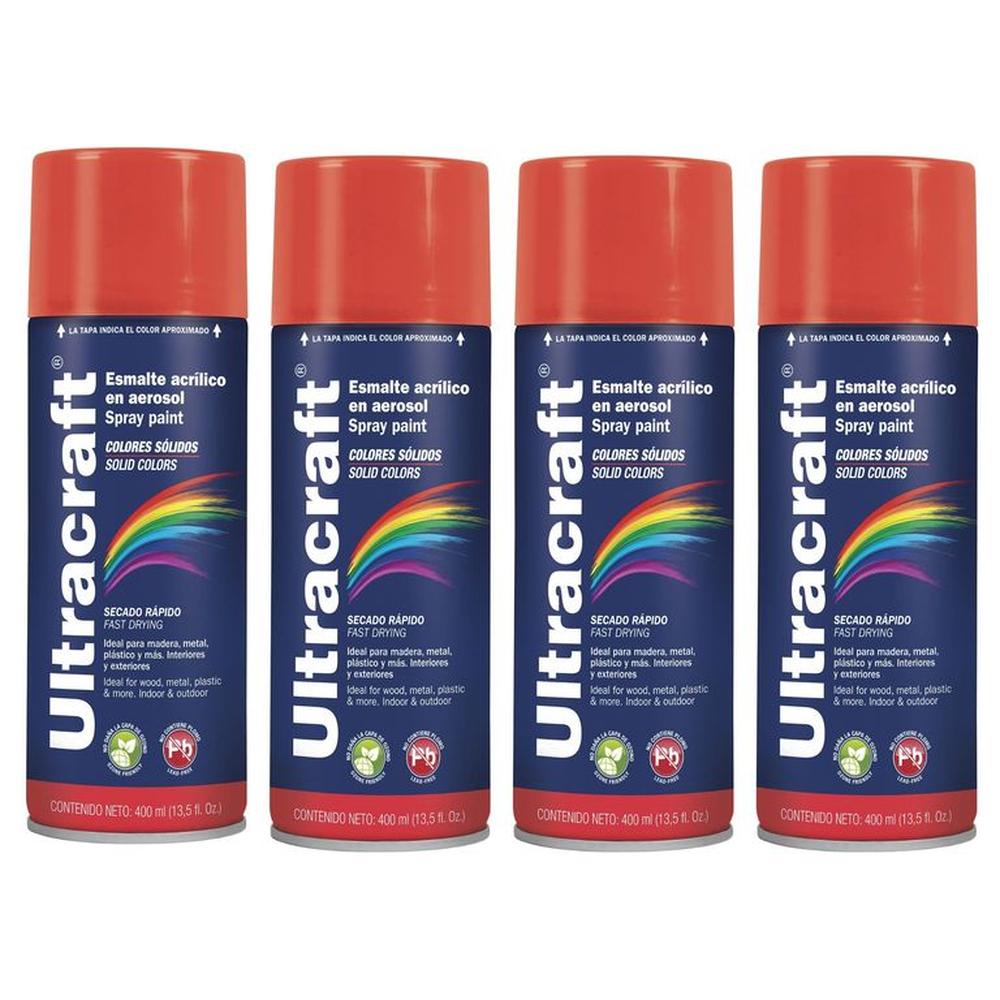 Pintura spray color ROJO BRILLANTE, 4 UNIDADES ULTRACRAF TRUPER Rojo
